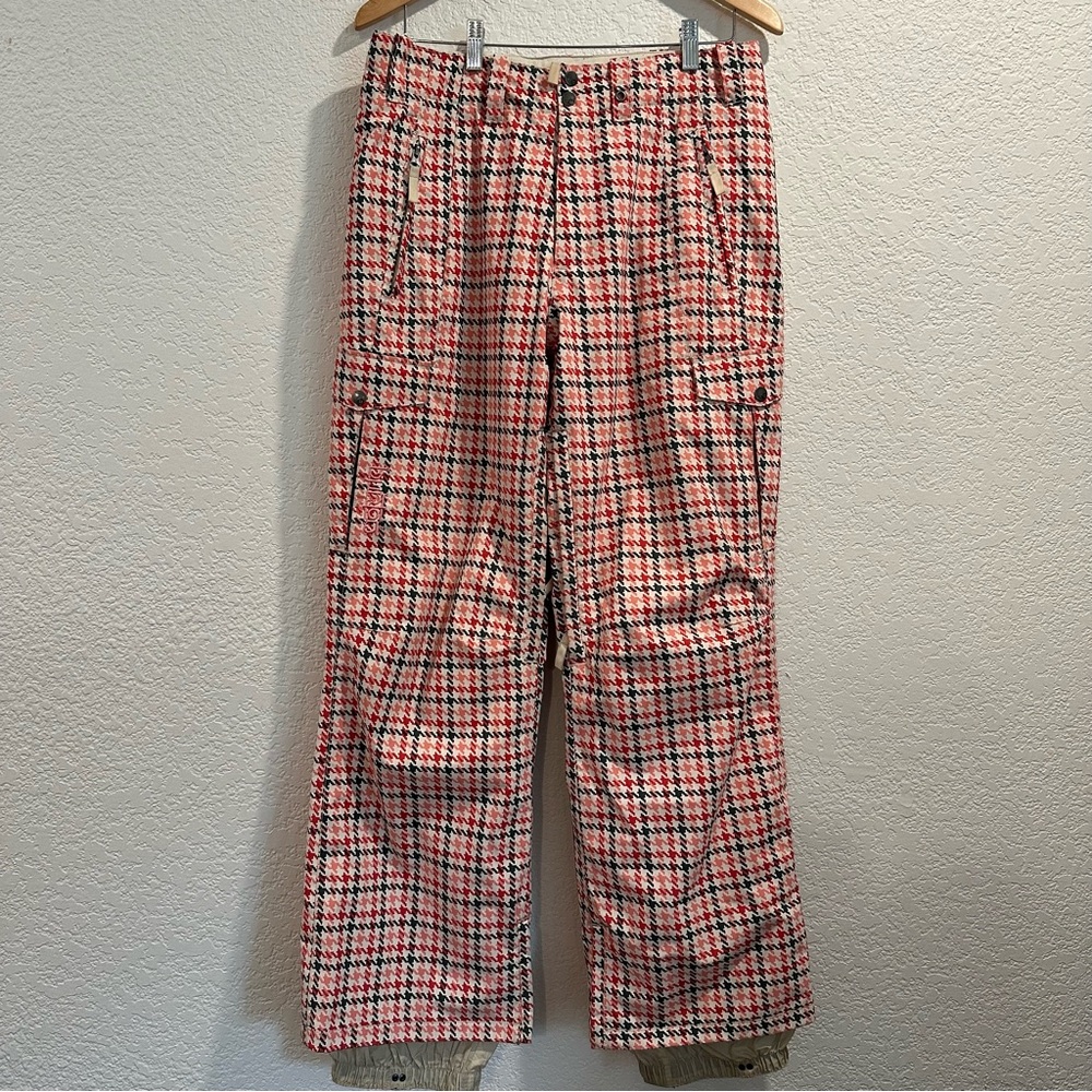 Burton Ski ⛷️ Snowboard 🏂 Snow Pants‎ Houndstooth Peach Gray Cream Red Design